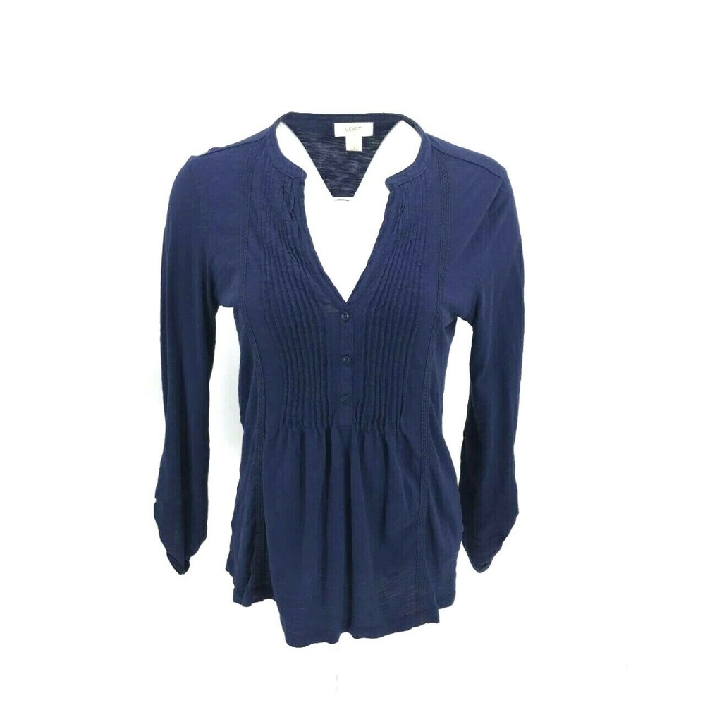 Ann Taylor Loft Long Sleeve Pleated Tunic Top Sz S